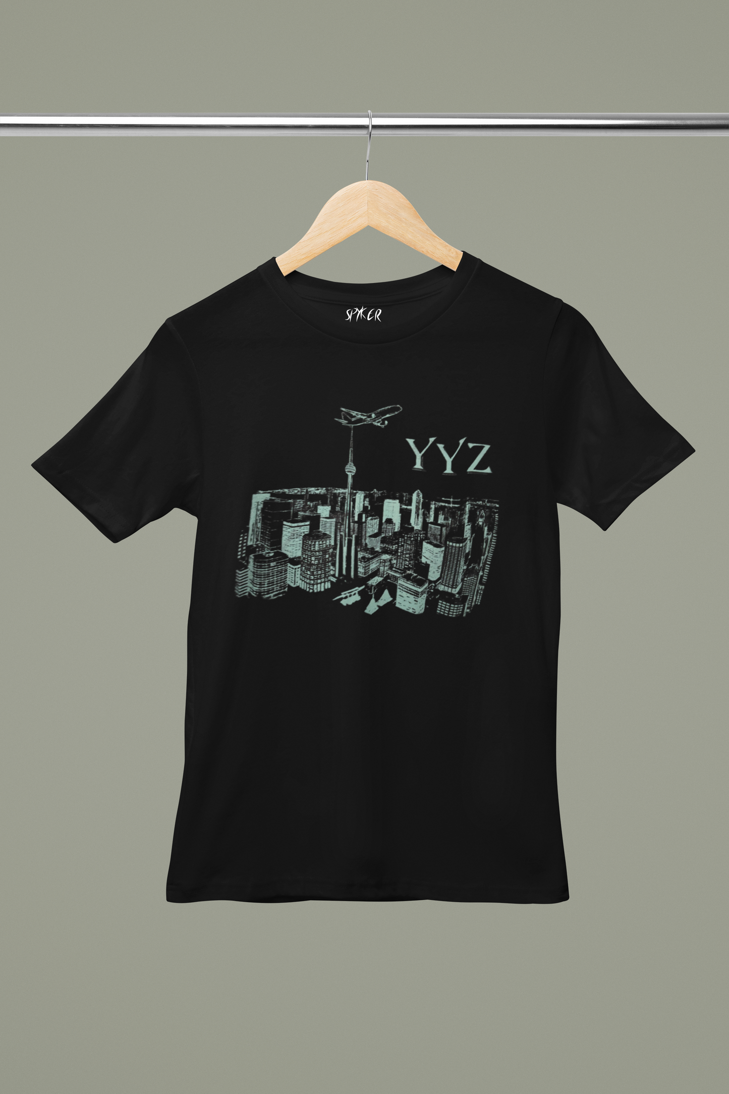 Toronto cityscape t-shirt, black YYZ graphic tee, screen print urban design shirt, aviation streetwear, travel-inspired fashion, men's soft cotton t-shirt