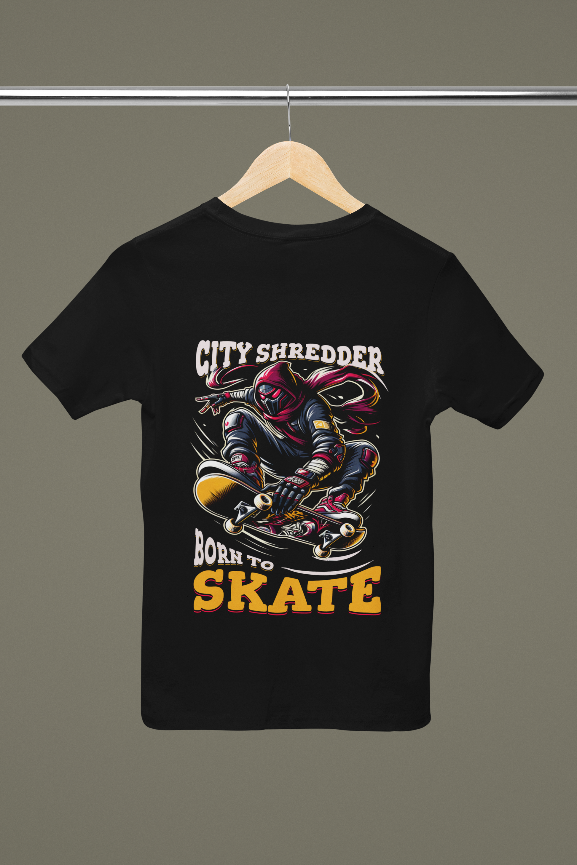 City Shredder Men's T-Shirt – 100% Cotton Skateboarding Graphic Tee with a bold skull skater design, perfect for urban streetwear lovers