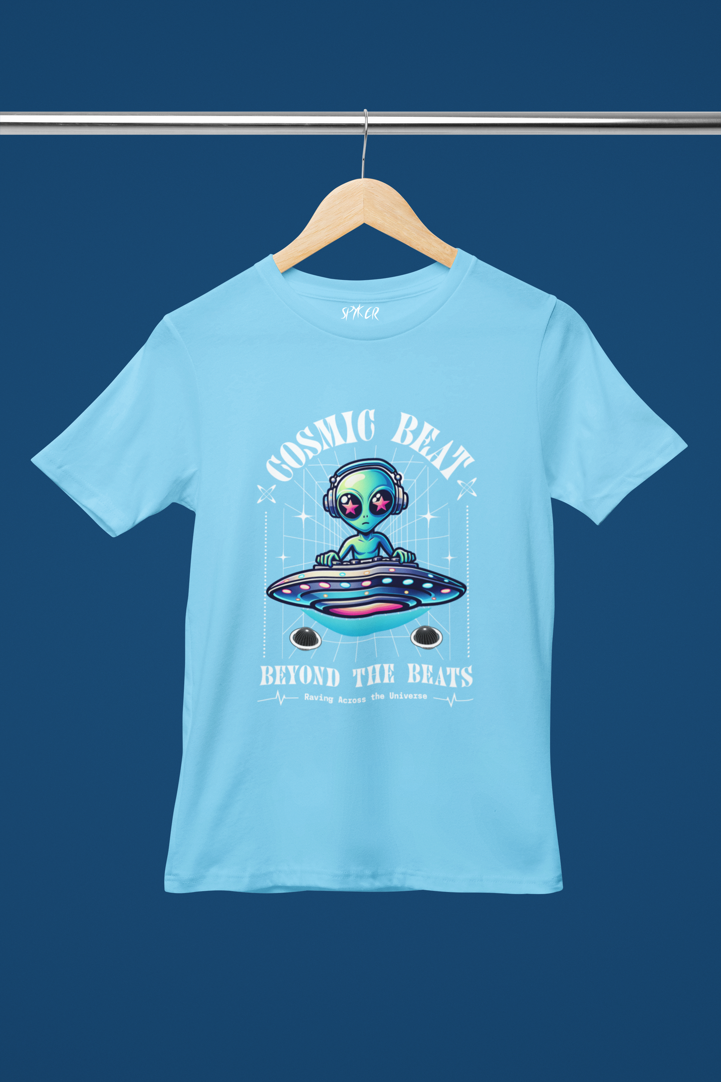 Cosmic Beats Men's T-Shirt – 100% Cotton Alien Music Graphic Tee featuring a futuristic design, perfect for EDM lovers and sci-fi fans