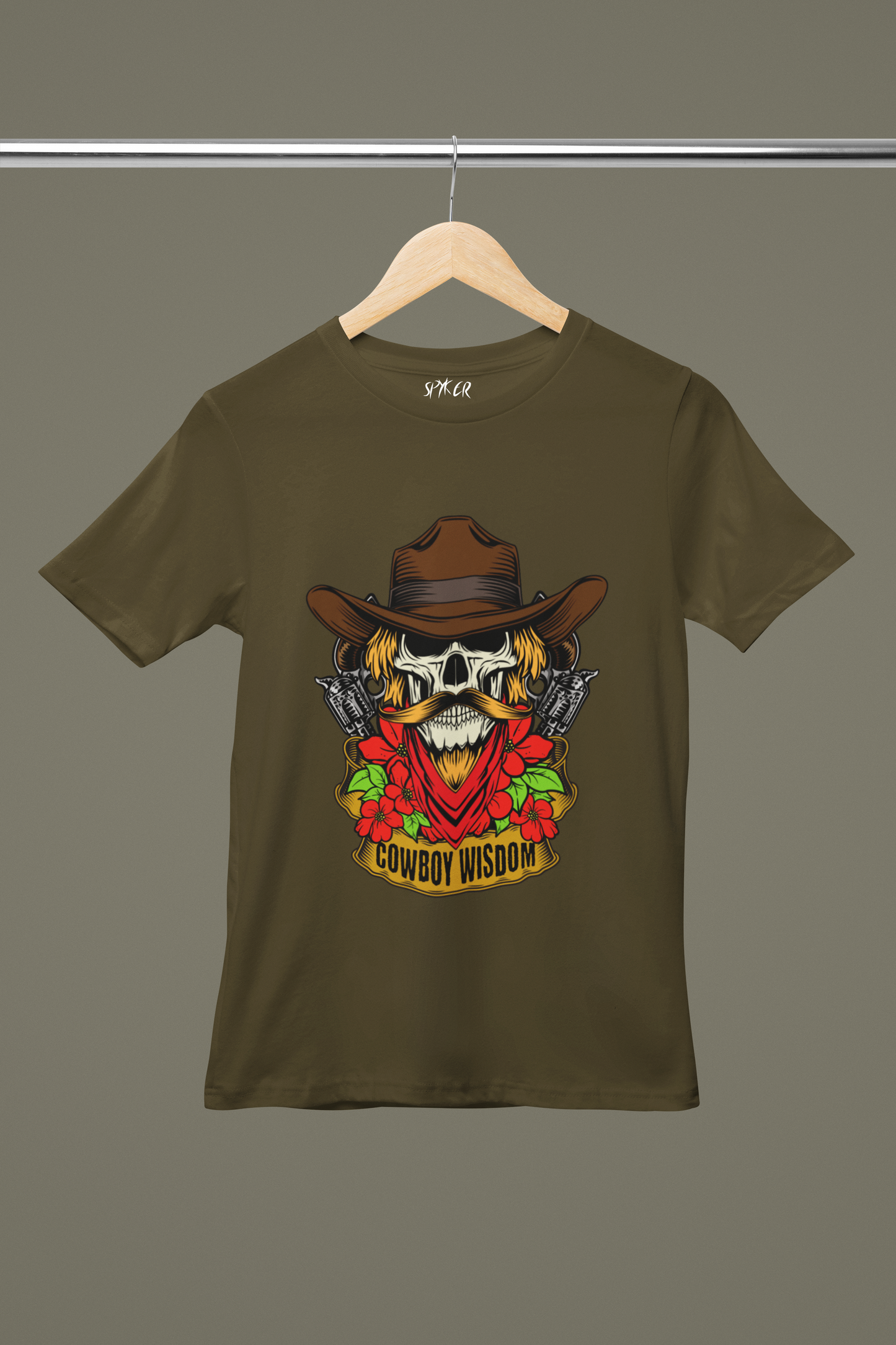 Cowboy Wisdom Men's T-Shirt – 100% Cotton Western Skull Graphic Tee featuring a cowboy hat design, perfect for country lovers and streetwear enthusiasts